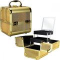 Ver VER VK008-157 Gold Ice Cube 2-Tiers Extendable Trays Cosmetic Makeup Train Case with Mirror & Brush Holder VK008-157